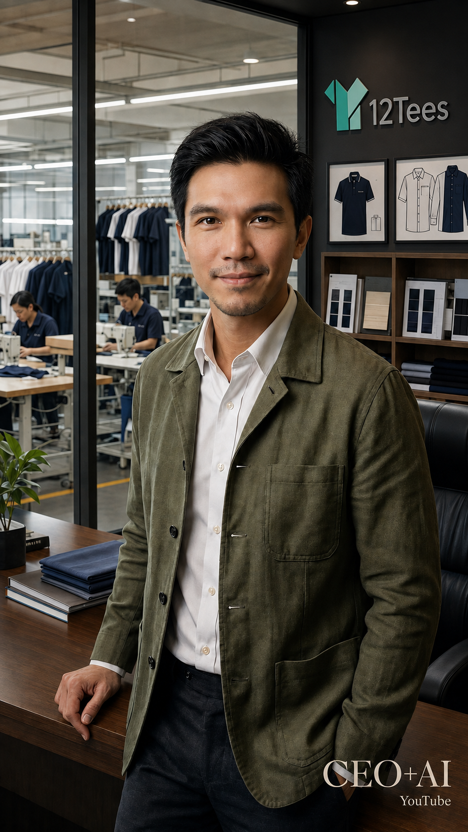 ป๊อป ผู้ทำธุรกิจ 12Tees ในฉากบริษัทผลิตยูนิฟอร์มที่สร้างด้วย AI
